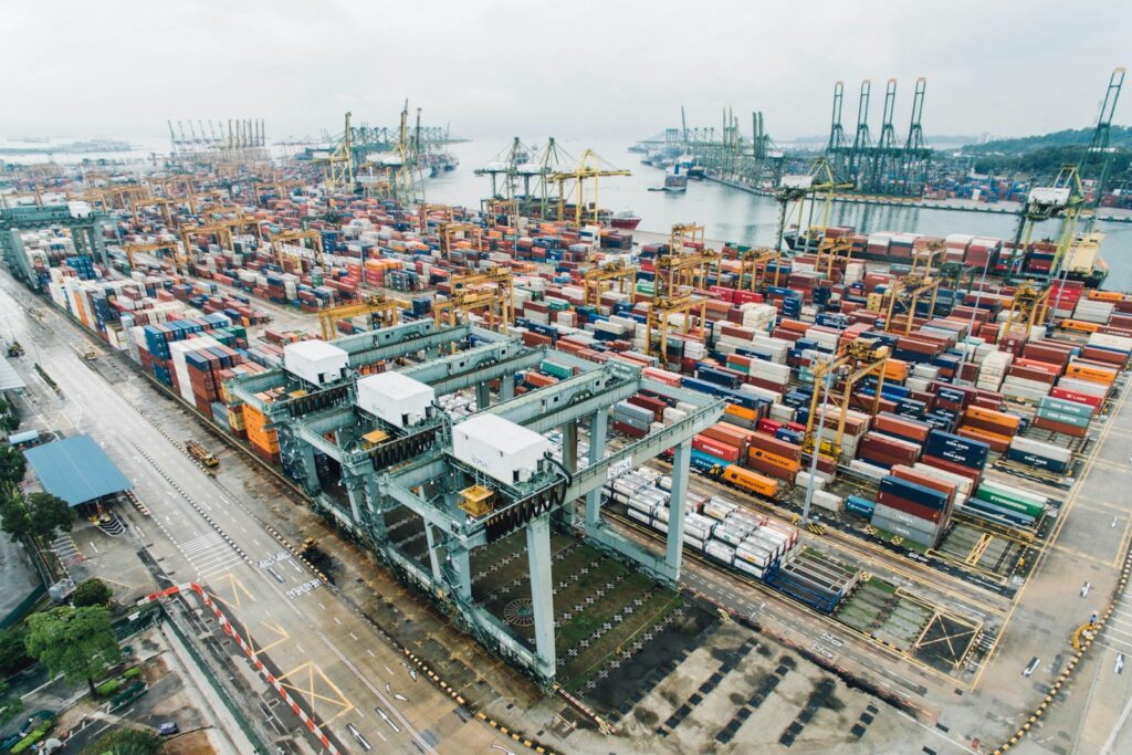 Container ship loaded at port