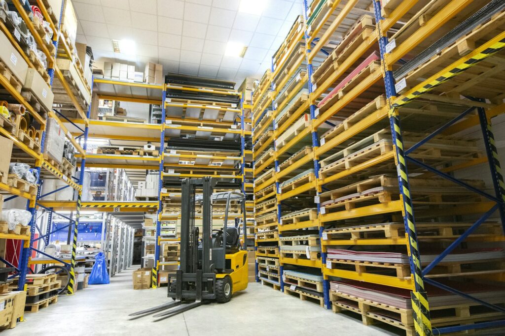 Forklift handling pallets